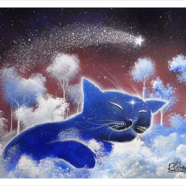 Indigo cat - mystical cat cloud art print by Raphaël Vavasseur