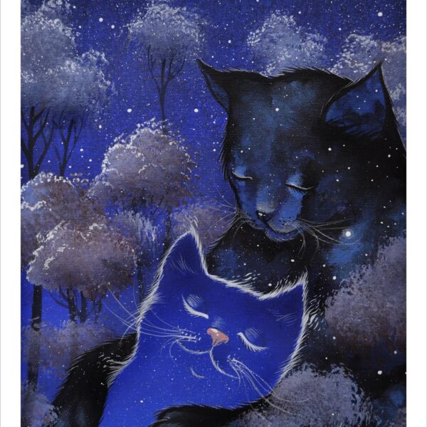 The sweet dream of the indigo cat - magical feline art print by Raphaël Vavasseur