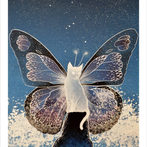 Orion butterfly cat - dreamy cloud cat art print by Raphaël Vavasseur