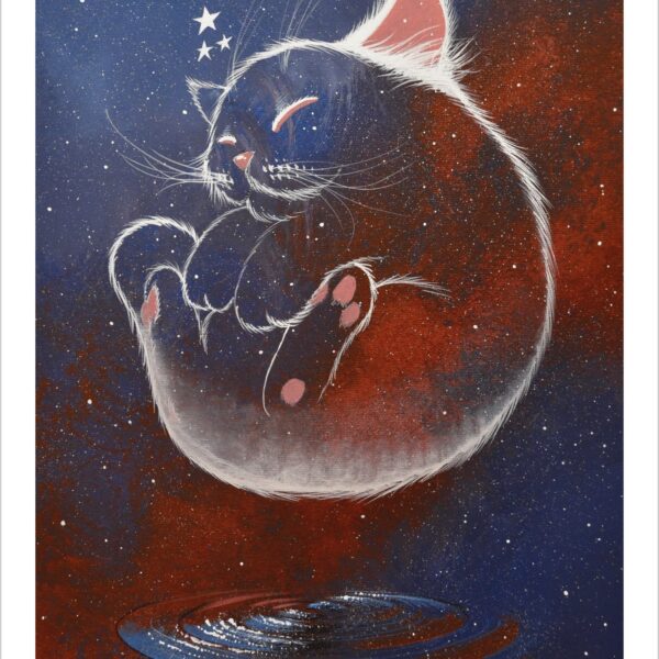 Cosmic cat over water - cosmic cat art print by Raphaël Vavasseur