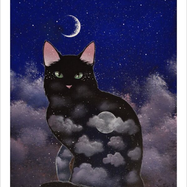 Full moon cat - moonlight mystical cat print by Raphaël Vavasseur