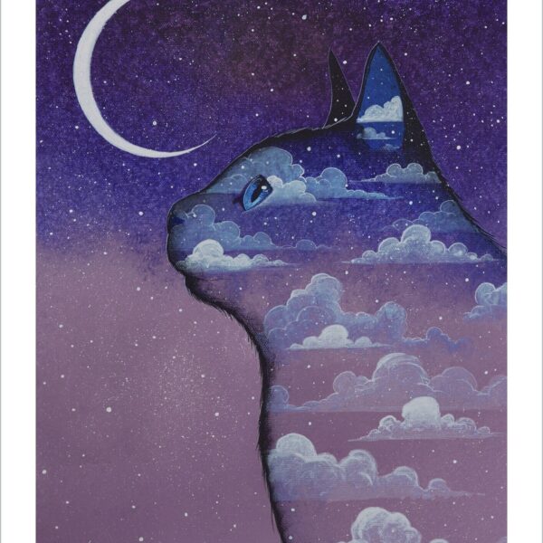 Moon mood - lunar feline art print by Raphaël Vavasseur