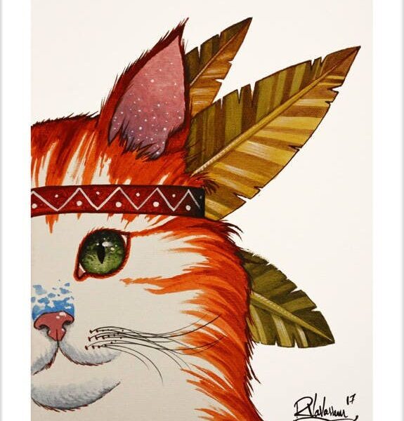 Little green pearl - soft pastel cat art print by Raphaël Vavasseur