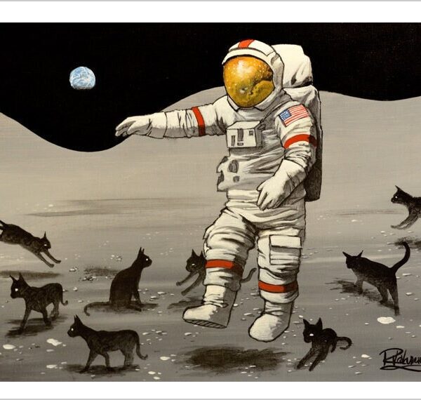 The moon is full of cats - moonlit cat art print by Raphaël Vavasseur