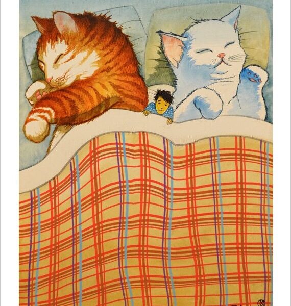 Sleepless night - soft pastel cat art print by Raphaël Vavasseur