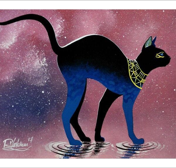 Bastet cat water - enchanted cat art print by Raphaël Vavasseur