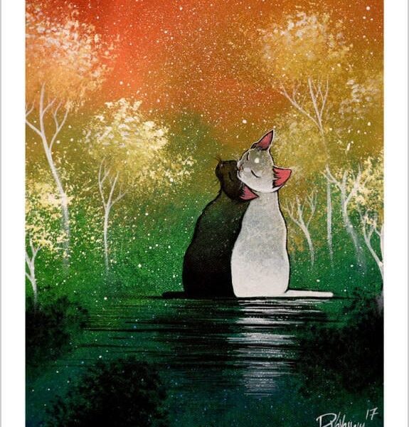 The love on the water - delicate feline art print by Raphaël Vavasseur