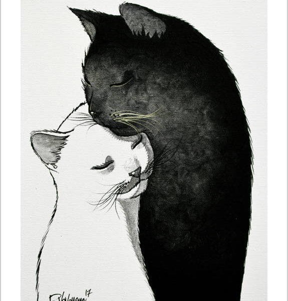 Take care - black and white cat art print by Raphaël Vavasseur