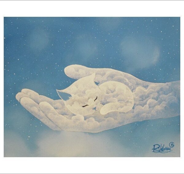 Cat care - dreamy cloud cat art print by Raphaël Vavasseur