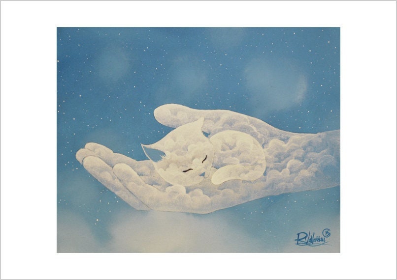 Cat care - dreamy cloud cat art print by Raphaël Vavasseur