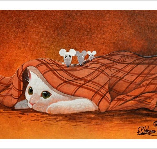 Under cover - enchanted cat art print by Raphaël Vavasseur