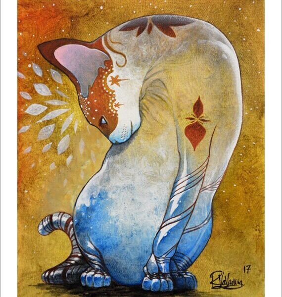 Gracious cyborg cat - magical feline art print by Raphaël Vavasseur