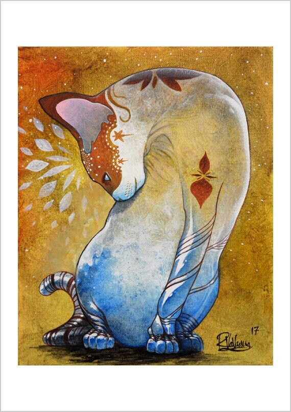 Gracious cyborg cat - magical feline art print by Raphaël Vavasseur