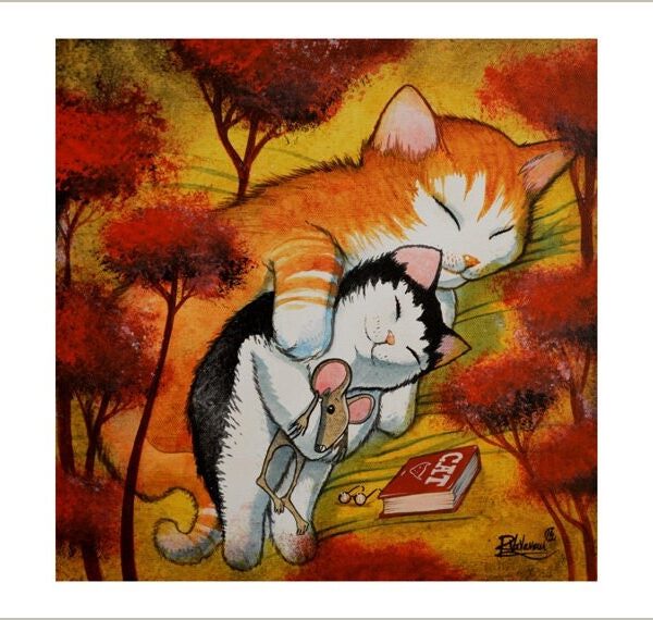 The long night of cat - soft pastel cat art print by Raphaël Vavasseur