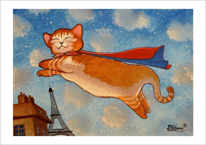 Super cuty cat - French mystical cat print by Raphaël Vavasseur