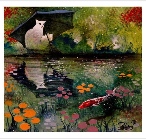 Cat water - magical feline art print by Raphaël Vavasseur