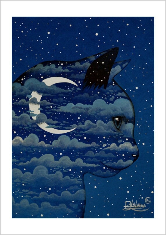 Moon Cat Art Prints — Lunar Feline Works by French Artist Raphaël Vavasseur