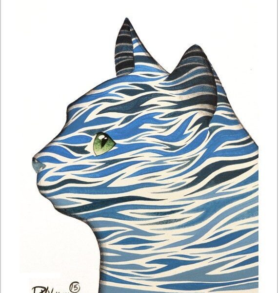 Blue wild cat - magical feline art print by Raphaël Vavasseur