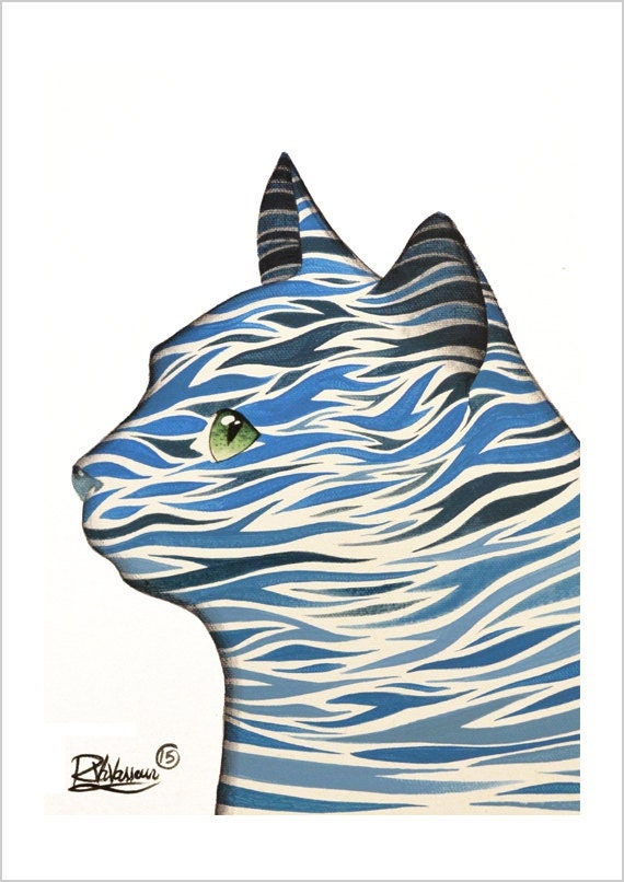 Blue wild cat - magical feline art print by Raphaël Vavasseur