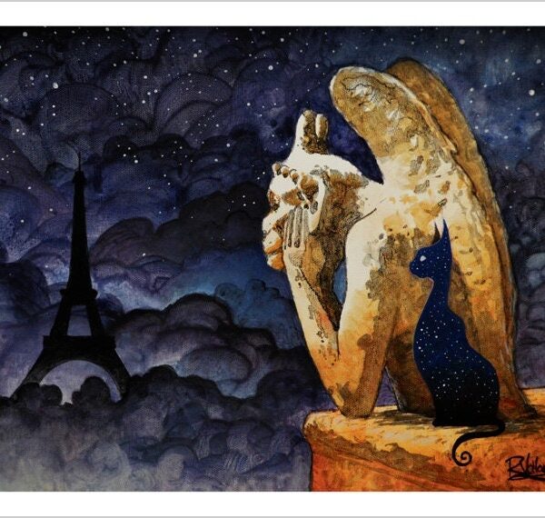 Mystic cat in Paris - Parisian cat art print by Raphaël Vavasseur