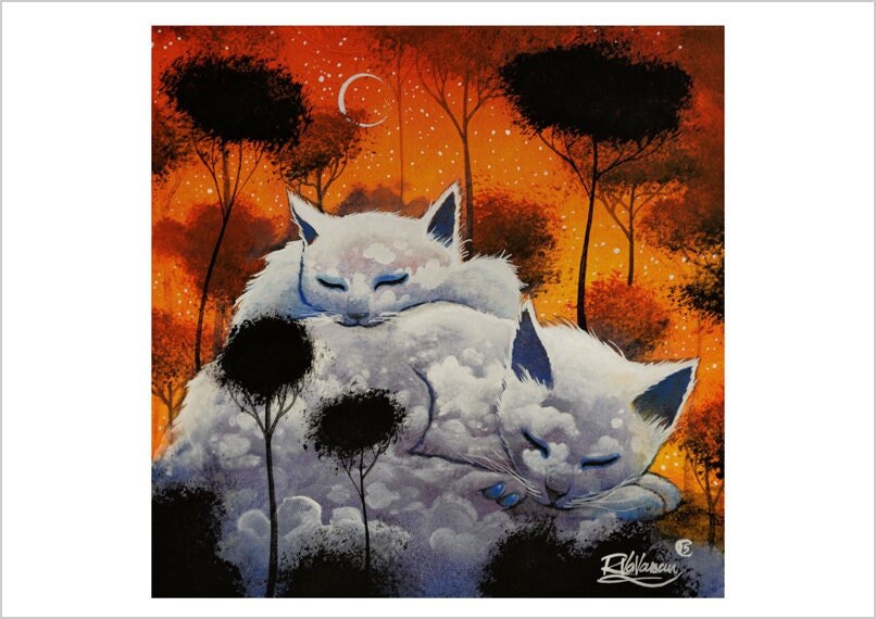 Wild night - dreamy cloud cat art print by Raphaël Vavasseur