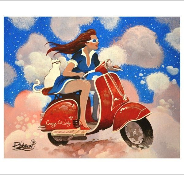 Crazy cat lady - celestial cloud cat print by Raphaël Vavasseur