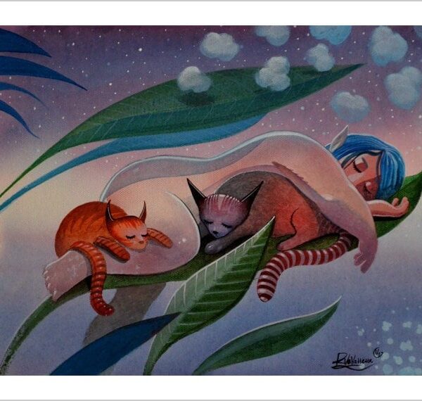 Midnigth cats - cosmic cat art print by Raphaël Vavasseur