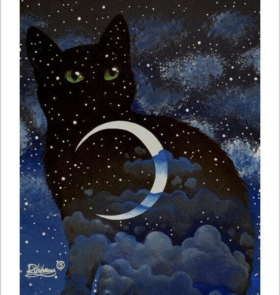 Night of cat - lunar feline art print by Raphaël Vavasseur