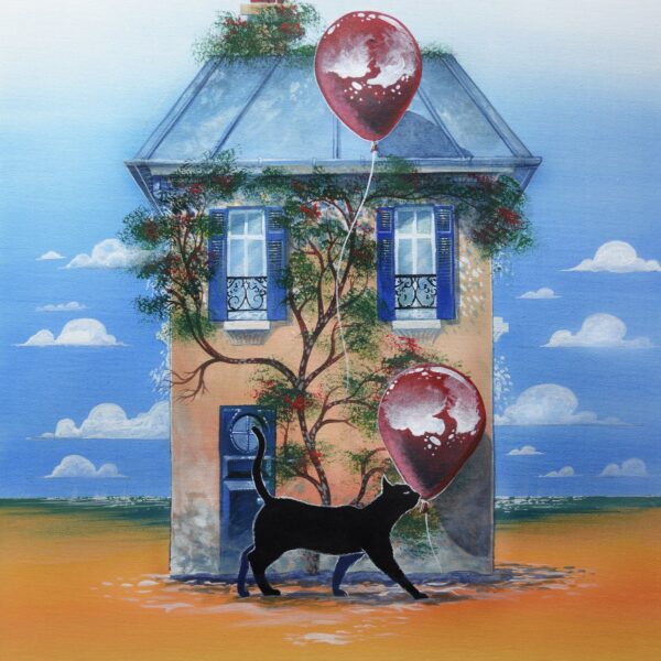 Cat house - original mystical cat painting by Raphaël Vavasseur