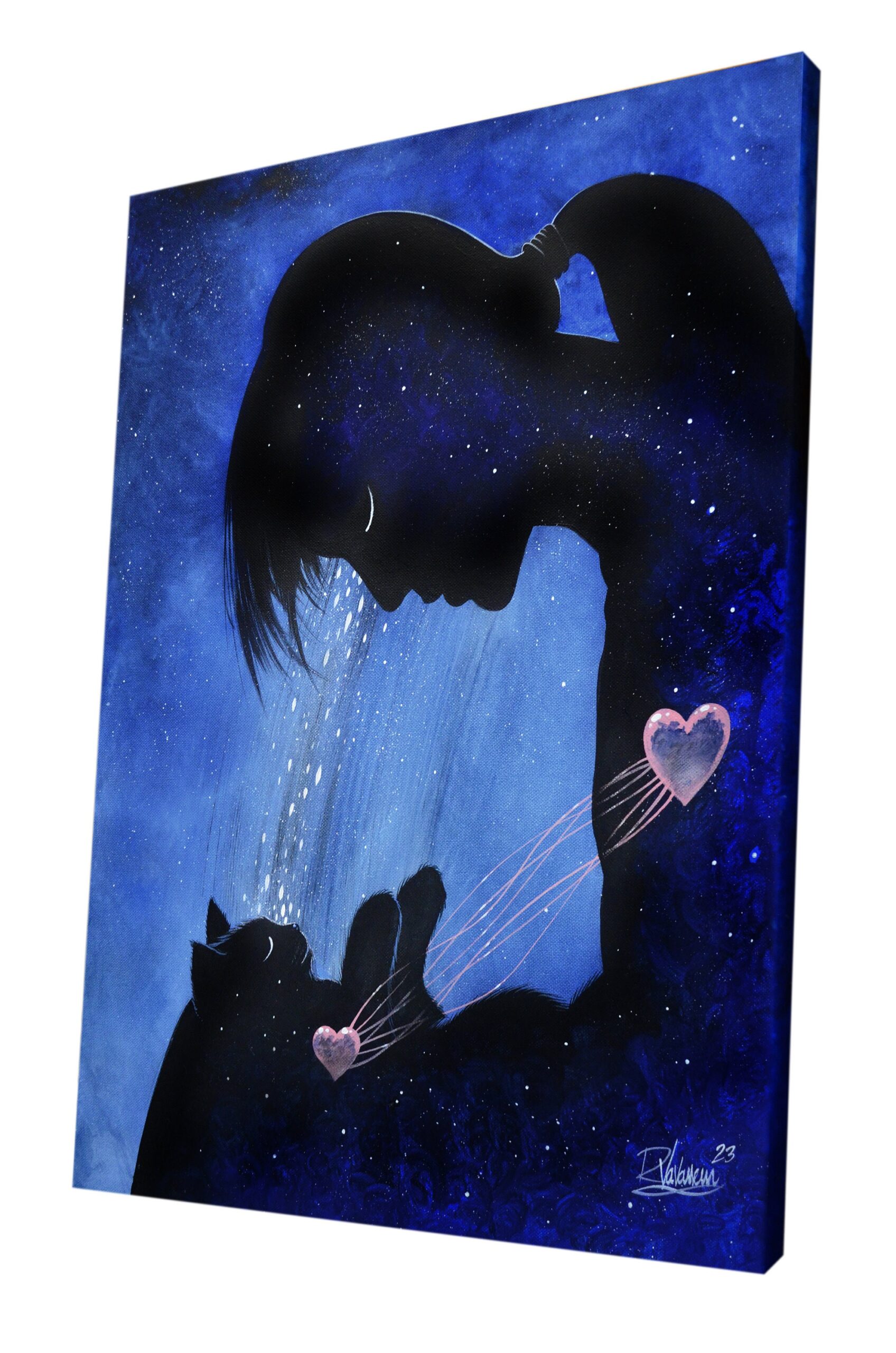 Kitten bonds - original celestial cat artwork by Raphaël Vavasseur - close-up