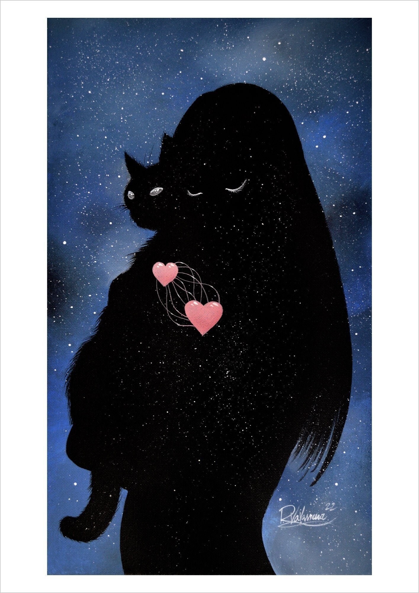 The heart links - delicate feline art print by Raphaël Vavasseur