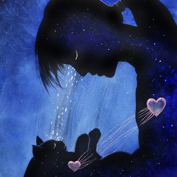 Kitten bonds - original mystical cat painting by Raphaël Vavasseur