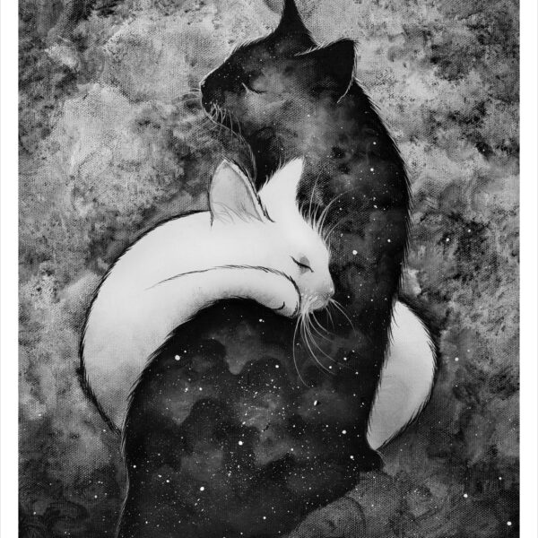 Sacred heart - black and white cat art print by Raphaël Vavasseur