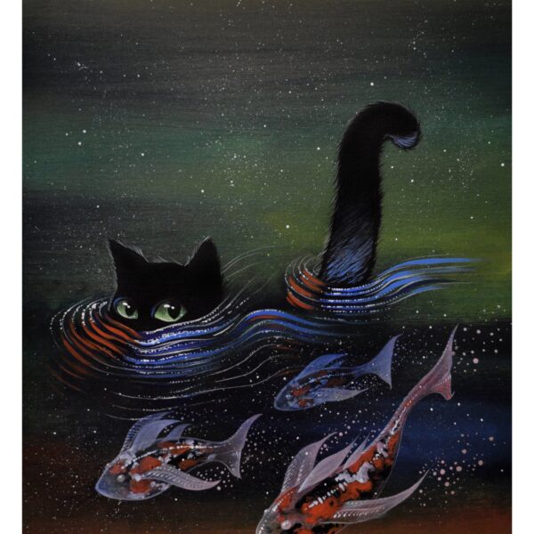 Under cosmic water - soft mystical cat print by Raphaël Vavasseur
