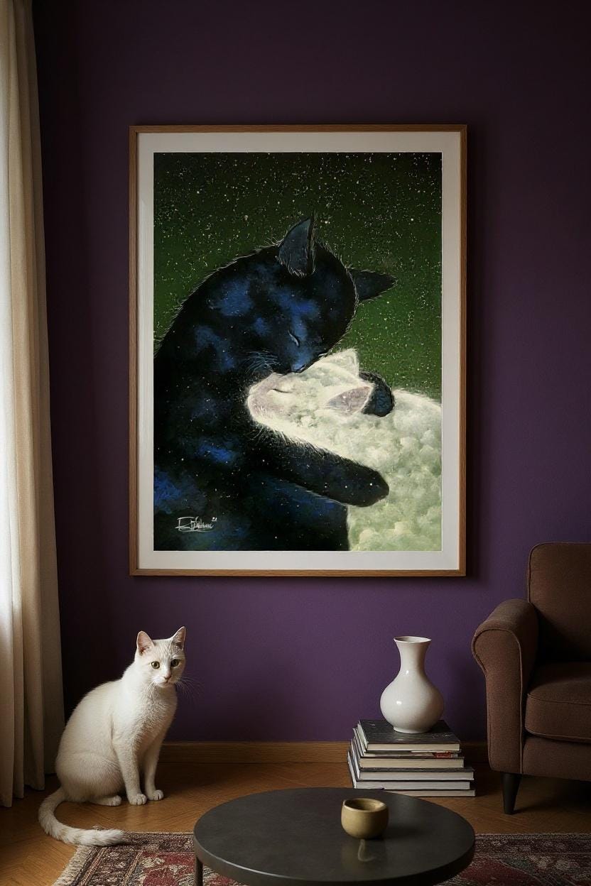 Felinoo indigo - celestial cloud cat print by Raphaël Vavasseur - close-up