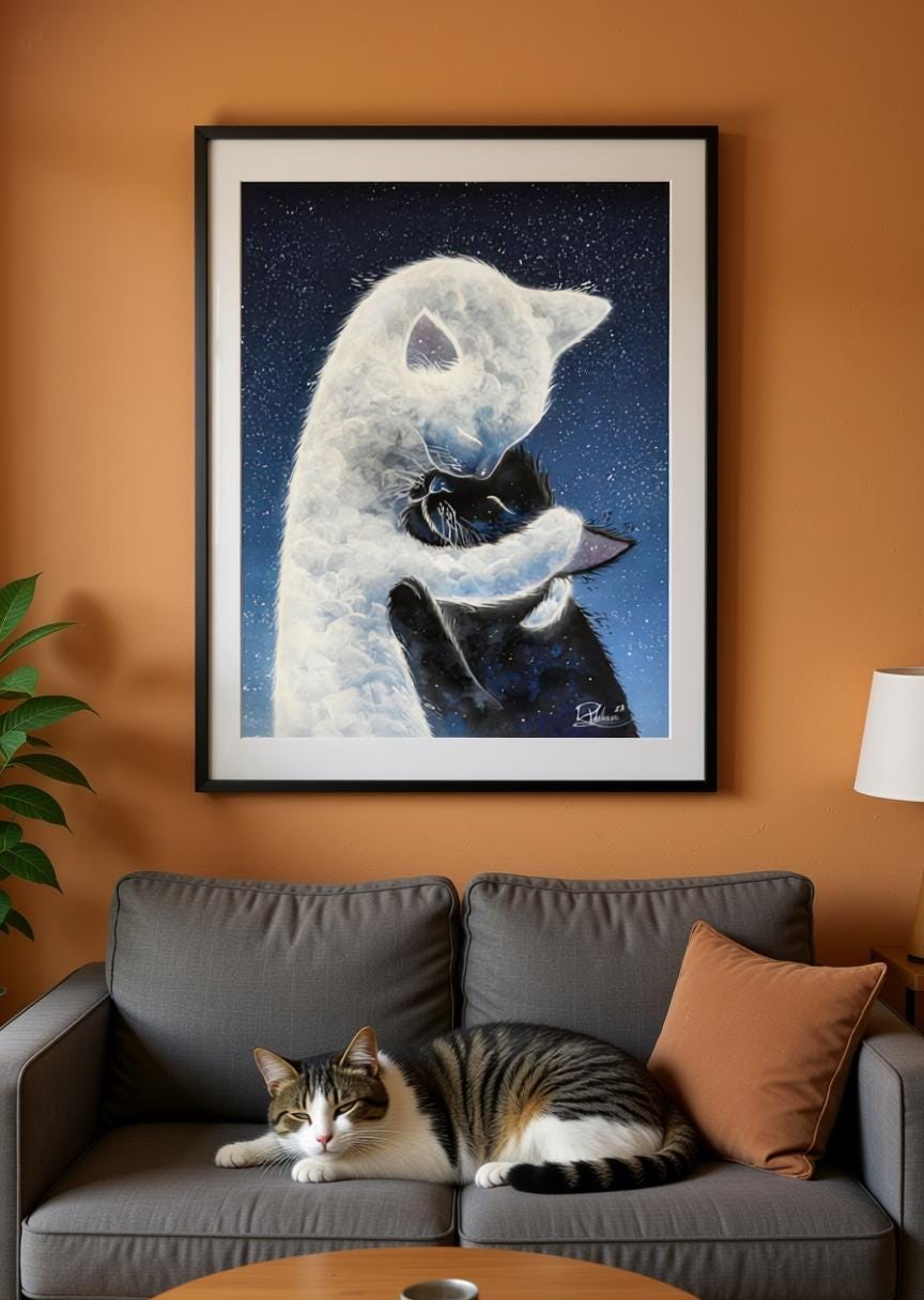 Feline - celestial cloud cat print by Raphaël Vavasseur - close-up