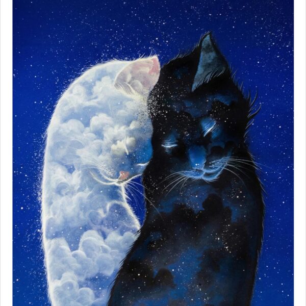Love mates - celestial cloud cat print by Raphaël Vavasseur