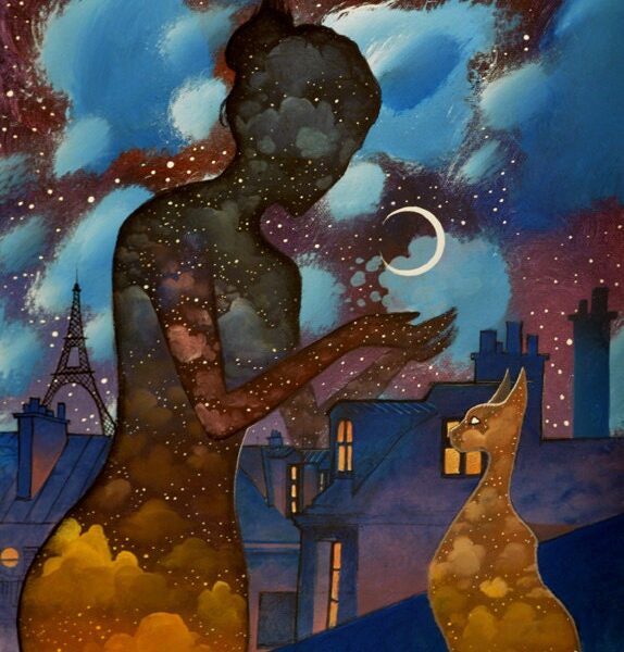 Luna Paris - original cat painting by Raphaël Vavasseur